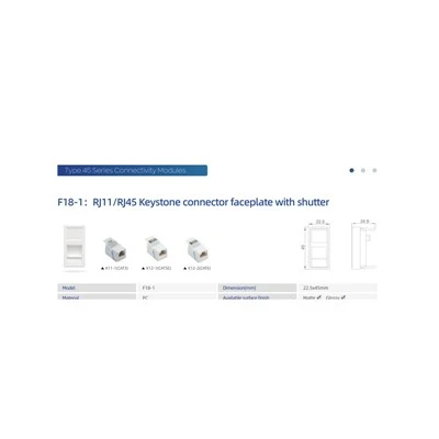 Placa frontal RJ11 RJ45 com obturador